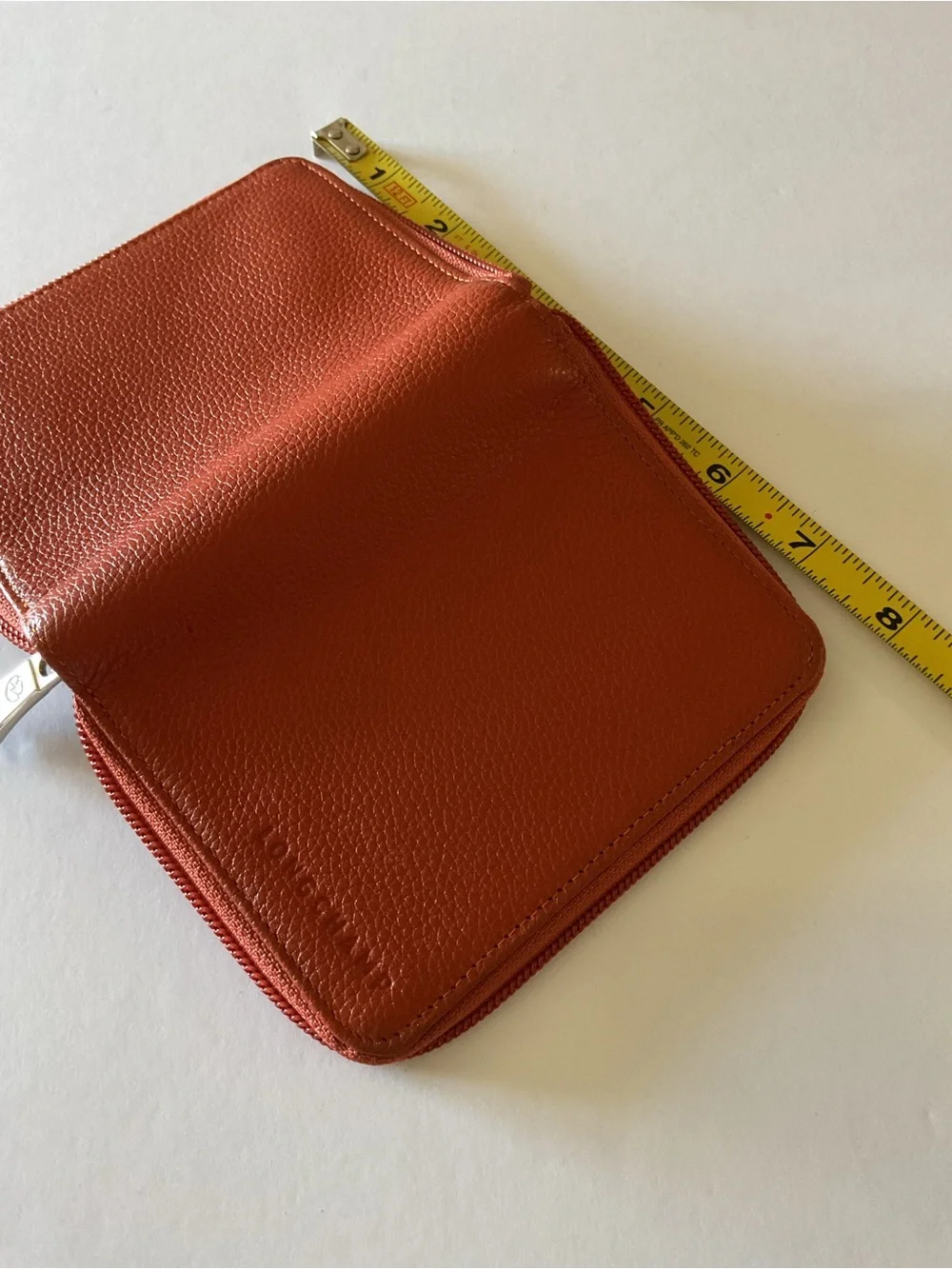 LONGCHAMP PEBBLED LEATHER BIFOLD ZIP AROUND WALLET WITH ID WINDOW AMBER NWOT